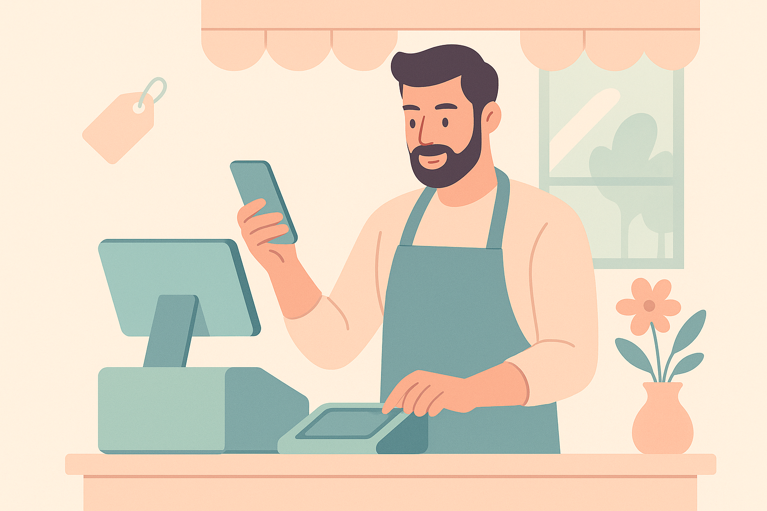 Illustration application fidélité pour commerçant solo